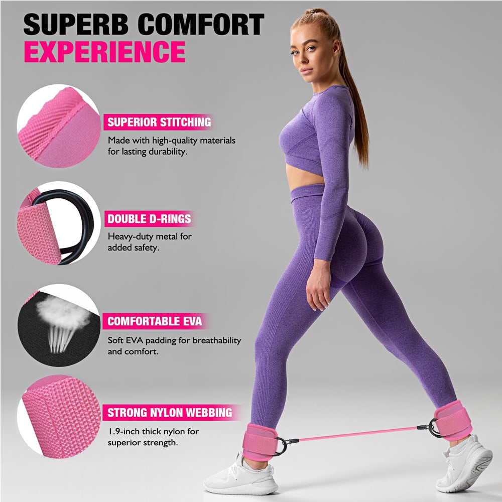 Ankle Resistance Bands with Cuffs for Leg & Glute Training